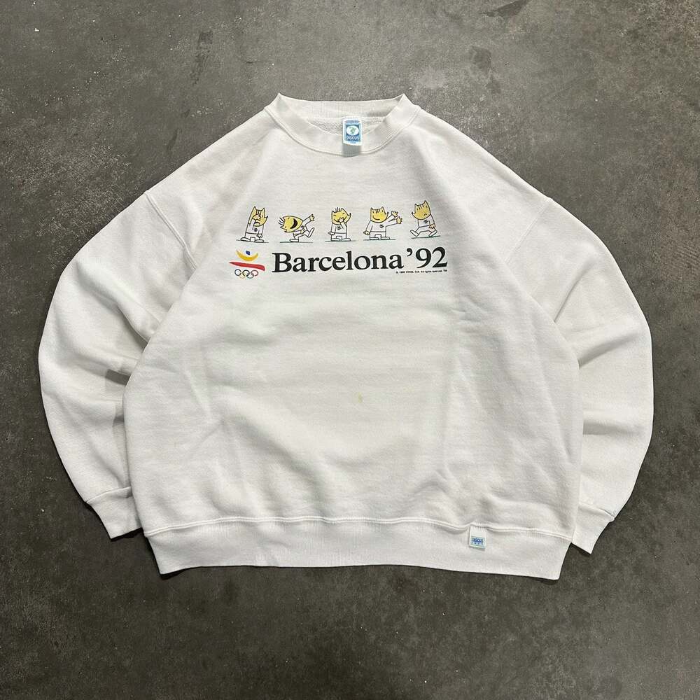 Vintage 1988 Barcelona Olympic Games Discus Athletic White Sweatshirt Large